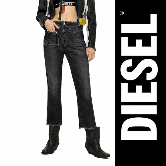Diesel Denim - Diesel D-Earlie Flare Jeans Size 26 Zip Fly Dark Wash Raw Hem EUC
